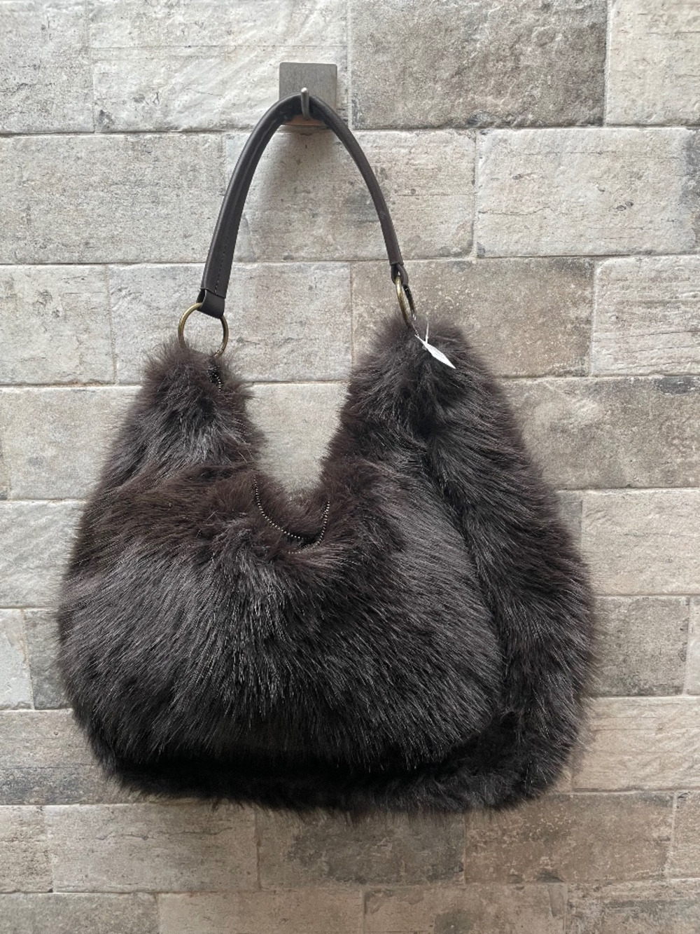 ❤️ GAP FAUX FUR TERRA BROWN SLOUCHY BAG PURSE NEW